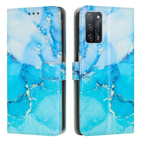 

For OPPO A55 5G/A53S 5G/A54 4G/A16/A54S/A56 5G/A16S/Realme V11 5G Painted Marble Pattern Leather Phone Case(Blue Green)