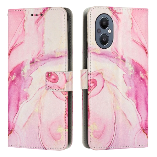 

For OPPO A96 5G/Reno7 Z/OnePlus Nord N20 5G Painted Marble Pattern Leather Phone Case(Rose Gold)