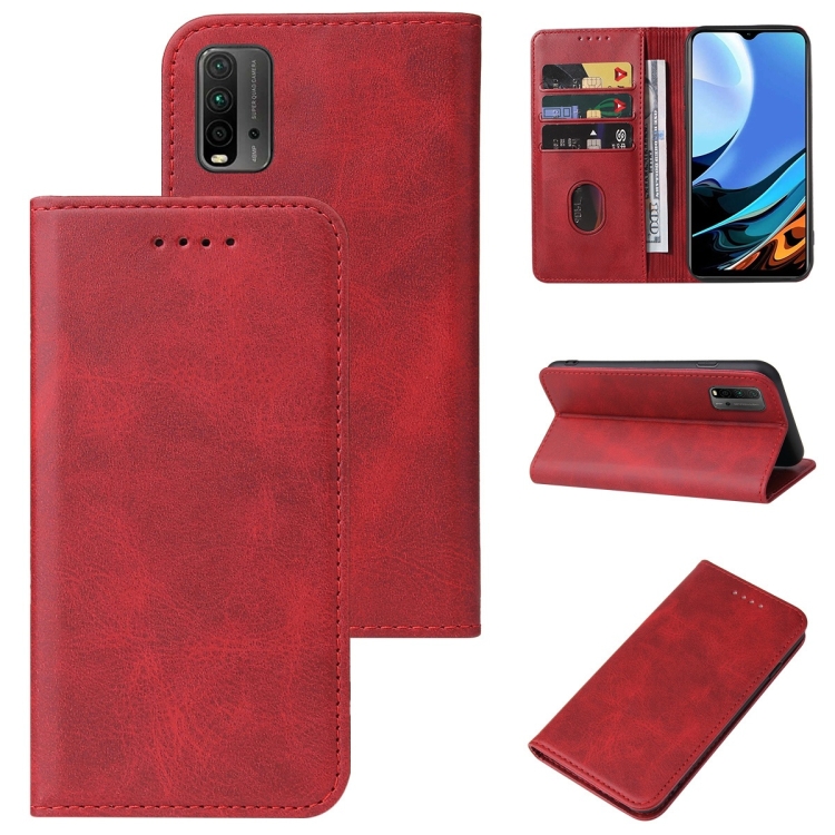 

For Xiaomi Redmi 9T Magnetic Closure Leather Phone Case(Red)