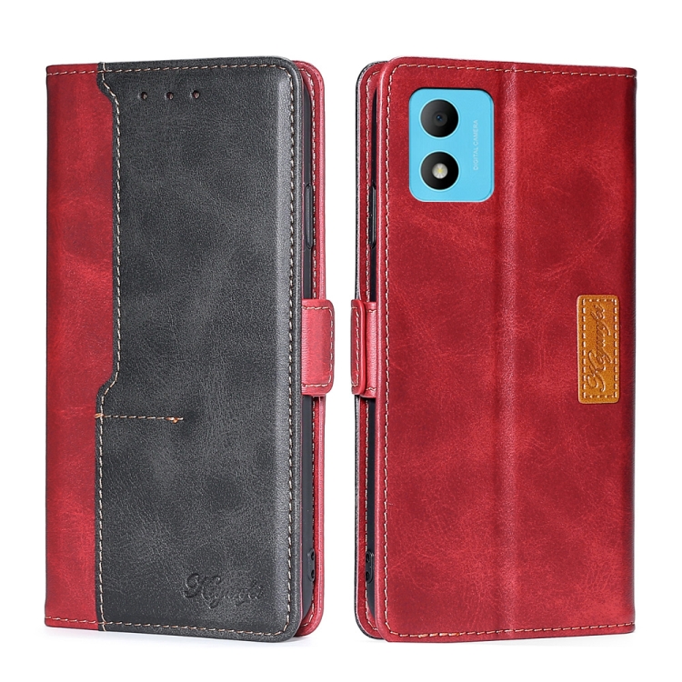 

For TCL 305i Contrast Color Side Buckle Leather Phone Case(Red + Black)