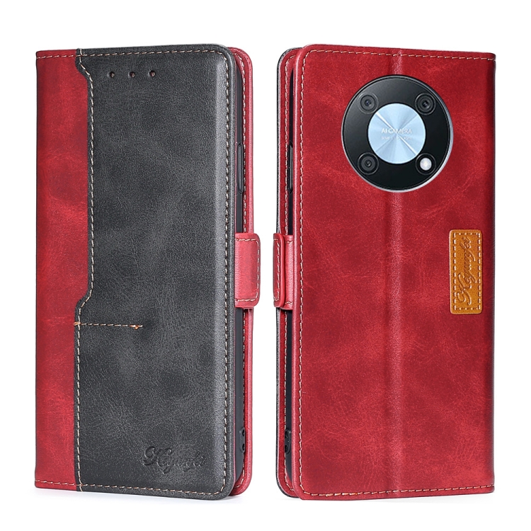 

For Huawei nova Y90 4G Contrast Color Side Buckle Leather Phone Case(Red + Black)