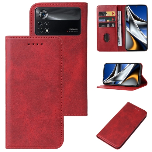 

For Xiaomi Poco X4 Pro 5G Magnetic Closure Leather Phone Case(Red)