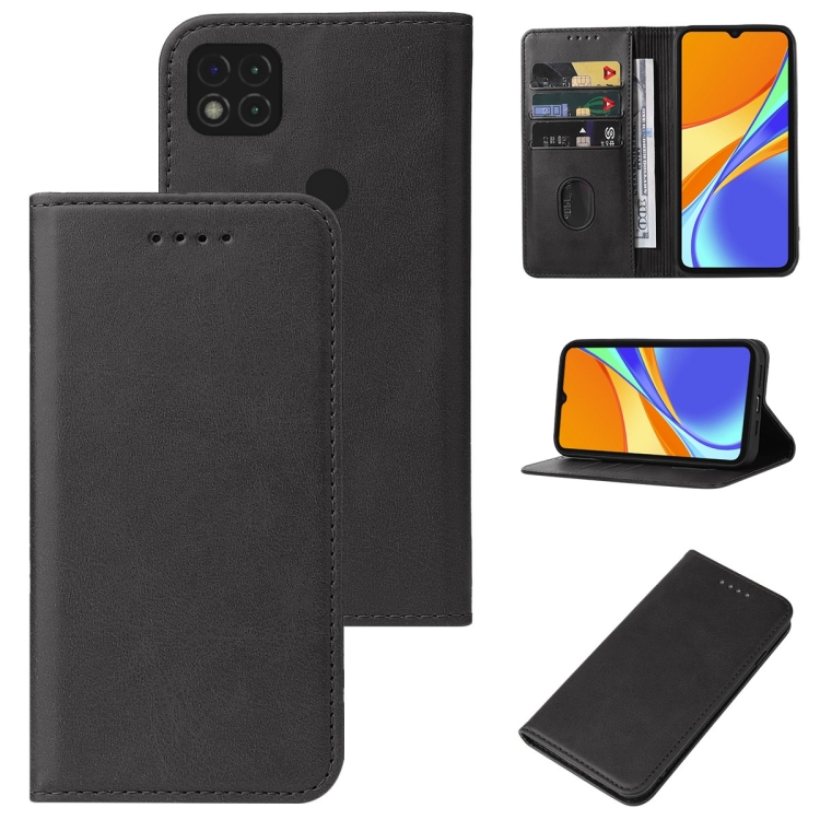 

For Xiaomi Redmi 9C Magnetic Closure Leather Phone Case(Black)