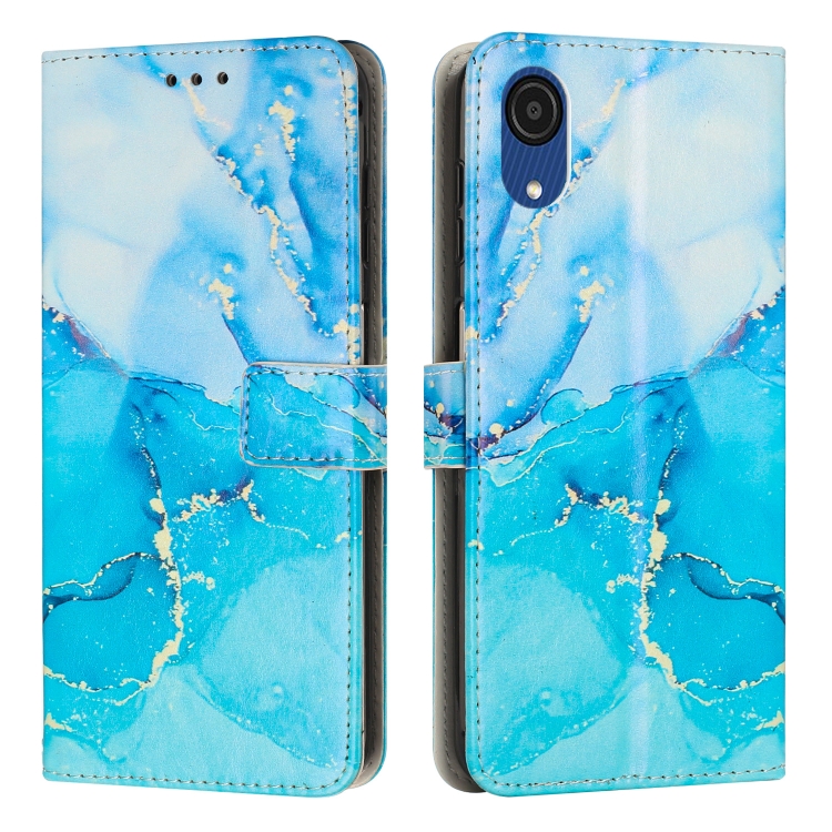 

For Samsung Galaxy A03 Core Painted Marble Pattern Leather Phone Case(Blue Green)