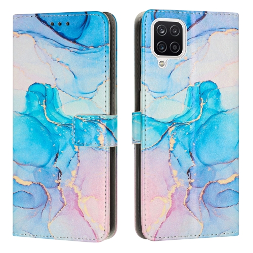 

For Samsung Galaxy A12 Painted Marble Pattern Leather Phone Case(Pink Green)