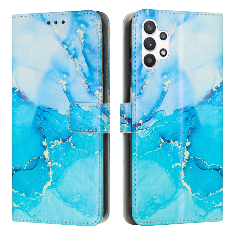 

For Samsung Galaxy A13 4G Painted Marble Pattern Leather Phone Case(Blue Green)
