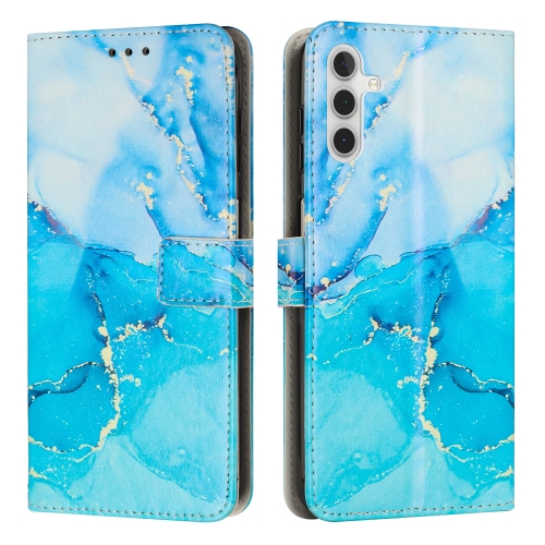 

For Samsung Galaxy A13 5G Painted Marble Pattern Leather Phone Case(Blue Green)