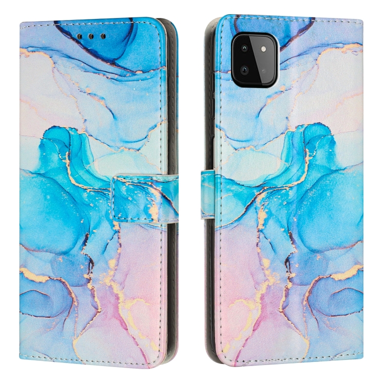 

For Samsung Galaxy A22 5G Painted Marble Pattern Leather Phone Case(Pink Green)