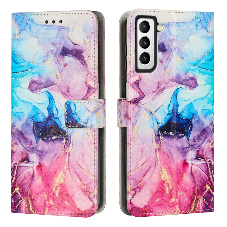 

For Samsung Galaxy S21 5G Painted Marble Pattern Leather Phone Case(Pink Purple)