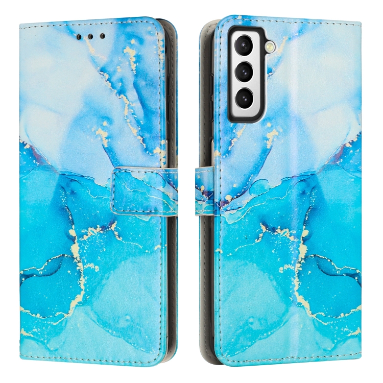 

For Samsung Galaxy S22 5G Painted Marble Pattern Leather Phone Case(Blue Green)