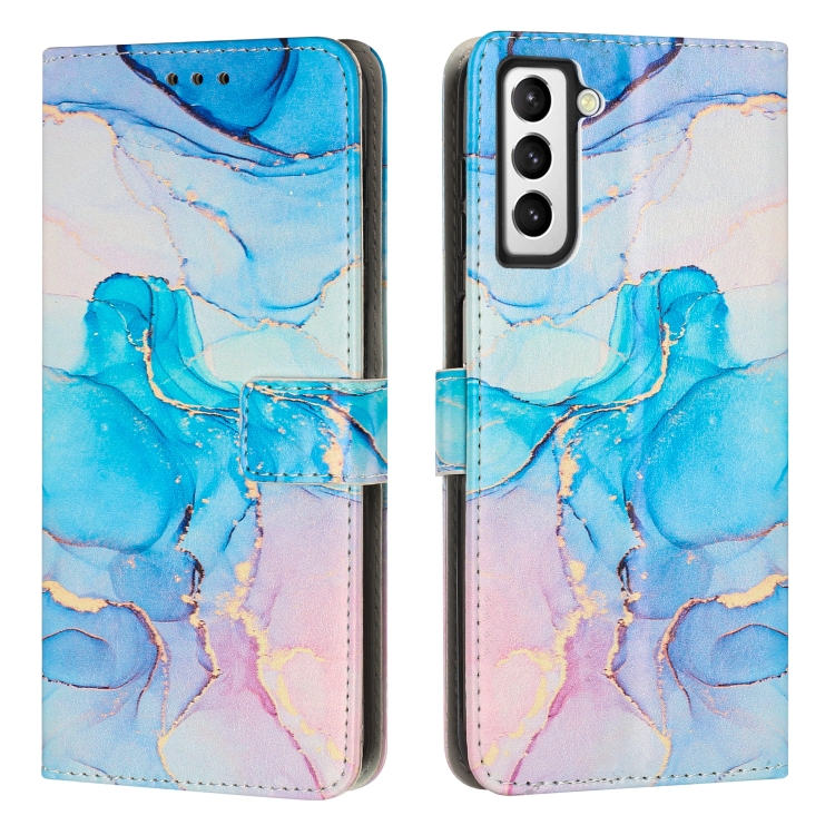 

For Samsung Galaxy S22+ 5G Painted Marble Pattern Leather Phone Case(Pink Green)