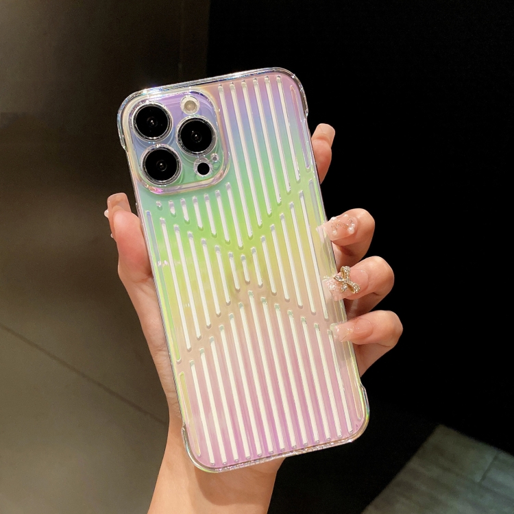 

For iPhone 12 Pro Max Color Plating Hollow Acrylic Phone Case(Rainbow)