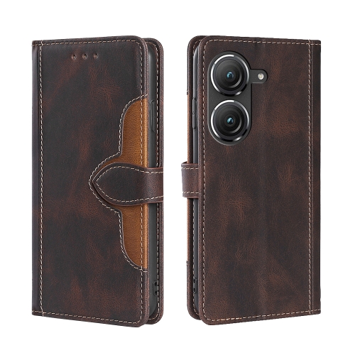 

For Asus Zenfone 9 Skin Feel Magnetic Buckle Leather Phone Case(Brown)