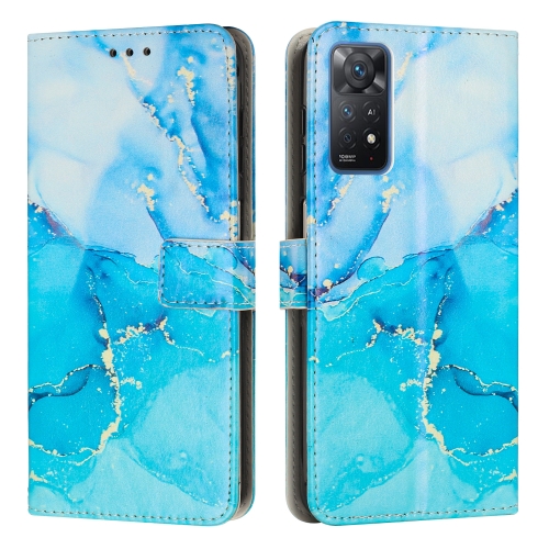 

For Xiaomi Redmi Note 11 Pro 4G Global Painted Marble Pattern Leather Phone Case(Blue Green)