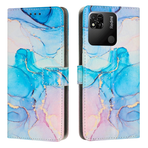 

For Xiaomi Redmi 10A/Poco C31/Redmi 9C Painted Marble Pattern Leather Phone Case(Pink Green)