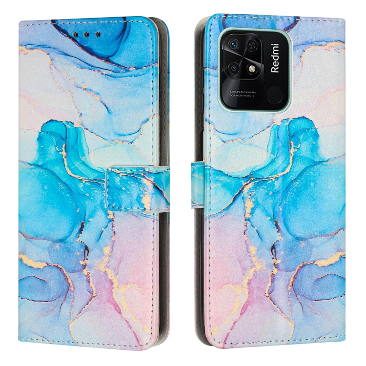

For Xiaomi Redmi 10C 4G Global/Redmi 10 India Painted Marble Pattern Leather Phone Case(Pink Green)