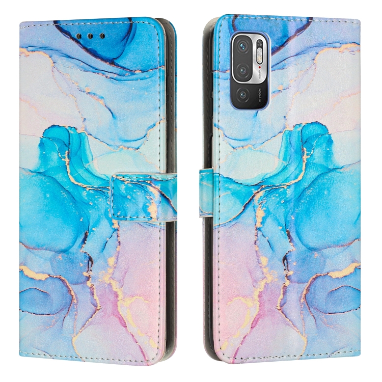 

For Xiaomi Redmi Note 10 5G/Redmi Note 10T 5G/Poco M3 Pro 5G Painted Marble Pattern Leather Phone Case(Pink Green)