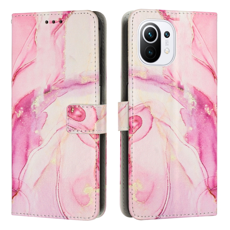 

For Xiaomi Mi 11 Lite Painted Marble Pattern Leather Phone Case(Rose Gold)