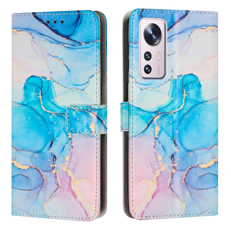 

For Xiaomi 12 Lite Painted Marble Pattern Leather Phone Case(Pink Green)
