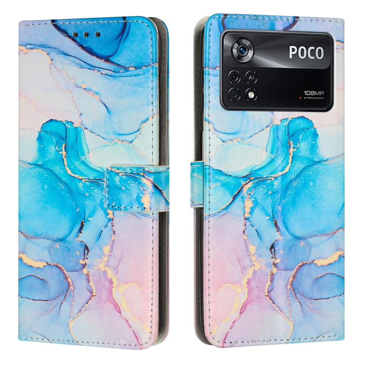 

For Xiaomi Poco X4 Pro 5G Painted Marble Pattern Leather Phone Case(Pink Green)
