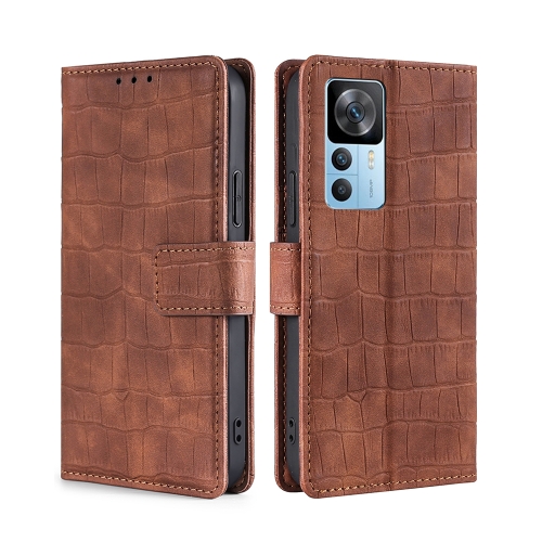 

For Xiaomi Redmi K50 Ultra/Xiaomi 12T/Xiaomi 12T Pro Skin Feel Crocodile Magnetic Clasp Leather Phone Case(Brown)