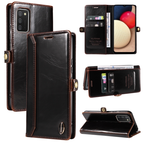 

For Samsung Galaxy A02s 166mm GQUTROBE RFID Blocking Oil Wax Leather Phone Case(Brown)
