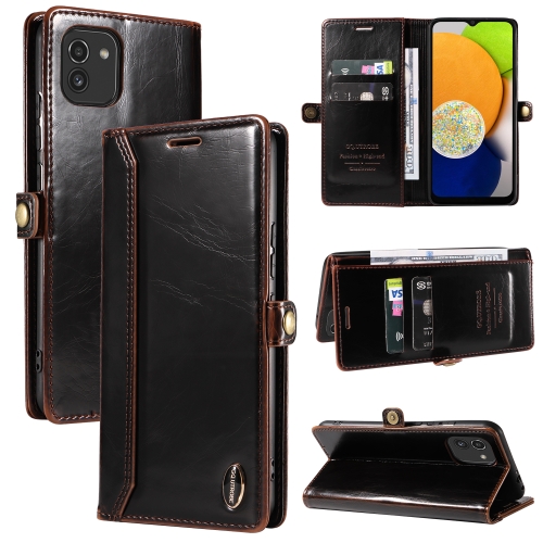 

For Samsung Galaxy A03 EU Version GQUTROBE RFID Blocking Oil Wax Leather Phone Case(Brown)