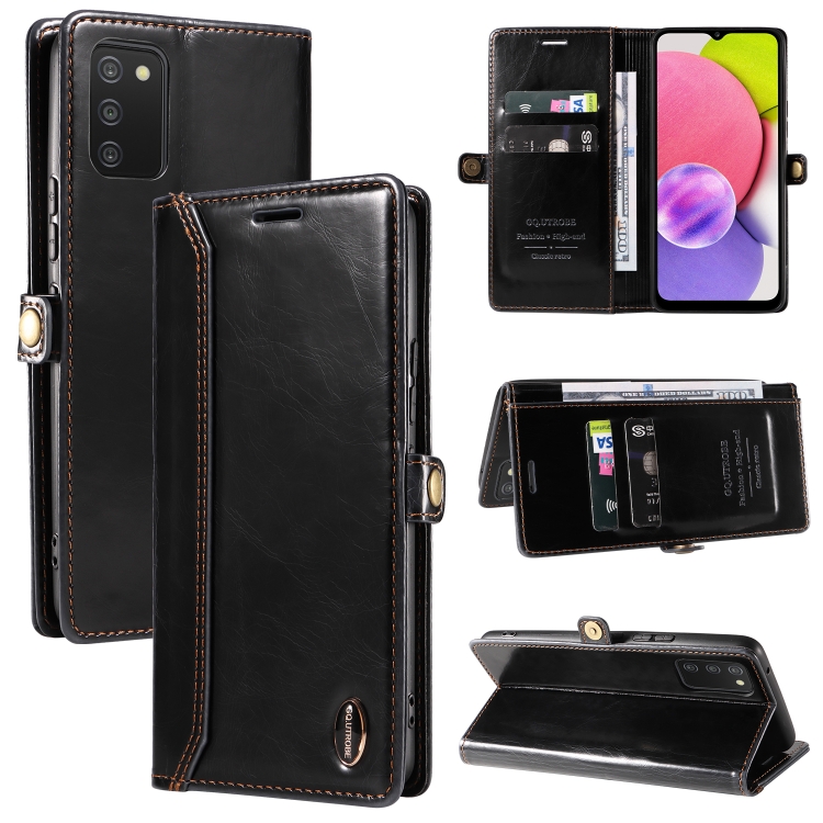 

For Samsung Galaxy A03s 166mm GQUTROBE RFID Blocking Oil Wax Leather Phone Case(Black)