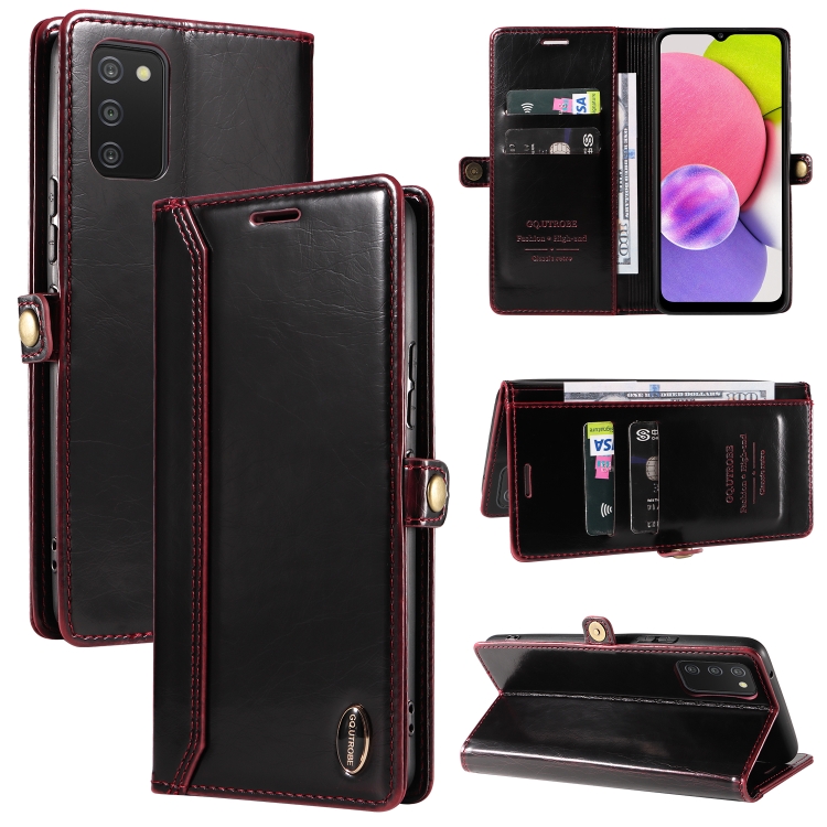 

For Samsung Galaxy A03s 166mm GQUTROBE RFID Blocking Oil Wax Leather Phone Case(Red)