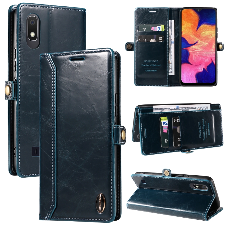 

For Samsung Galaxy A10 / M10 GQUTROBE RFID Blocking Oil Wax Leather Phone Case(Blue)