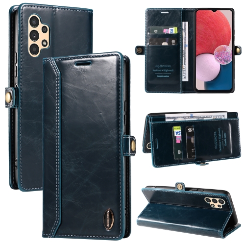 

For Samsung Galaxy A13 4G EU GQUTROBE RFID Blocking Oil Wax Leather Phone Case(Blue)