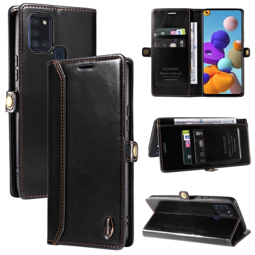 

For Samsung Galaxy A21s GQUTROBE RFID Blocking Oil Wax Leather Phone Case(Black)