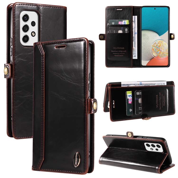 

For Samsung Galaxy A23 GQUTROBE RFID Blocking Oil Wax Leather Phone Case(Brown)
