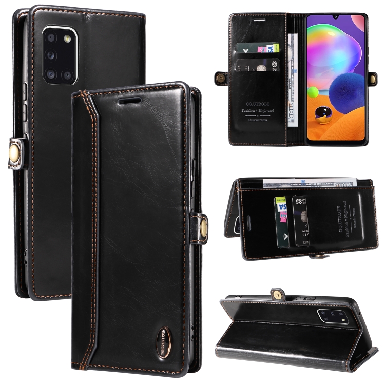 

For Samsung Galaxy A31 EU GQUTROBE RFID Blocking Oil Wax Leather Phone Case(Black)