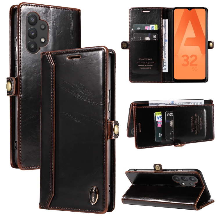 

For Samsung Galaxy A32 5G / M32 5G GQUTROBE RFID Blocking Oil Wax Leather Phone Case(Brown)