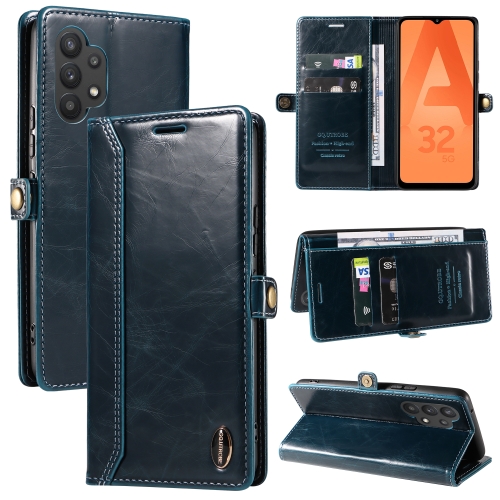 

For Samsung Galaxy A32 5G / M32 5G GQUTROBE RFID Blocking Oil Wax Leather Phone Case(Blue)