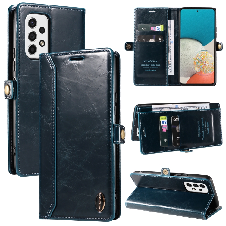 

For Samsung Galaxy A33 5G GQUTROBE RFID Blocking Oil Wax Leather Phone Case(Blue)