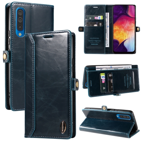 

For Samsung Galaxy A50 / A30s GQUTROBE RFID Blocking Oil Wax Leather Phone Case(Blue)