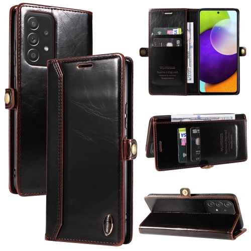

For Samsung Galaxy A52 4G / 5G GQUTROBE RFID Blocking Oil Wax Leather Phone Case(Brown)