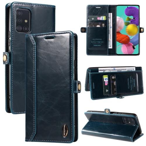 

For Samsung Galaxy A71 4G GQUTROBE RFID Blocking Oil Wax Leather Phone Case(Blue)