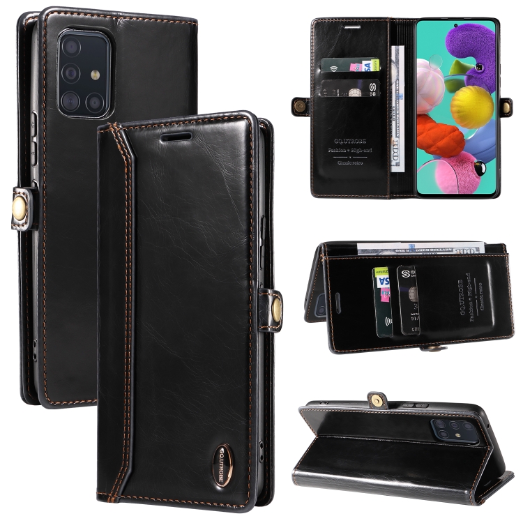 

For Samsung Galaxy A71 5G GQUTROBE RFID Blocking Oil Wax Leather Phone Case(Black)