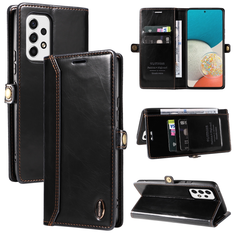 

For Samsung Galaxy A73 5G GQUTROBE RFID Blocking Oil Wax Leather Phone Case(Black)