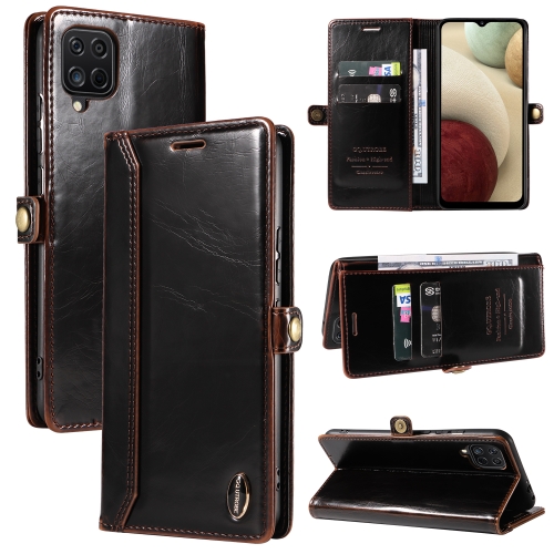 

For Samsung Galaxy A12 5G / M12 5G GQUTROBE RFID Blocking Oil Wax Leather Phone Case(Brown)
