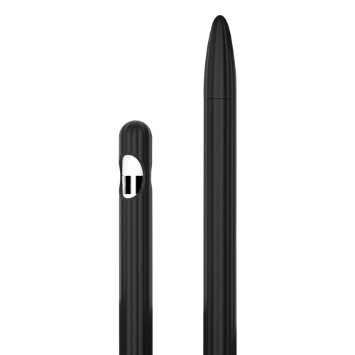 

3 in 1 Striped Liquid Silicone Stylus Case with Two Tip Caps For Apple Pencil 2(Black)
