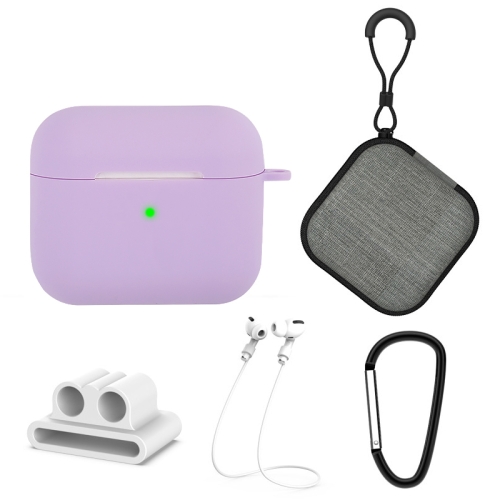 

5 in 1 Silicone Earphone Protective Case + Earphone Bag + Earphones Buckle + Hook + Anti-lost Rope Set For AirPods 3(Purple)