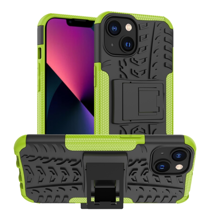 

For iPhone 14 Tire Texture TPU + PC Phone Case with Holder (Green)