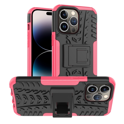 

For iPhone 14 Pro Tire Texture TPU + PC Phone Case with Holder(Pink)