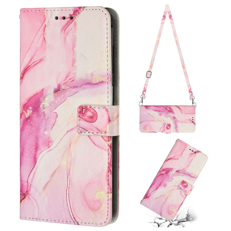 

For iPhone 11 Pro Crossbody Painted Marble Pattern Leather Phone Case (Rose Gold)