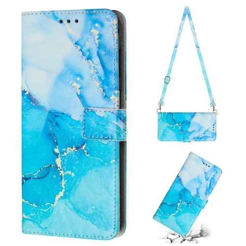 

For OPPO A55 5G/A53S 5G/A54 4G/A16/A54S/A56 5G/A16S/Realme V11 5G Crossbody Painted Marble Pattern Leather Phone Case(Blue Green)
