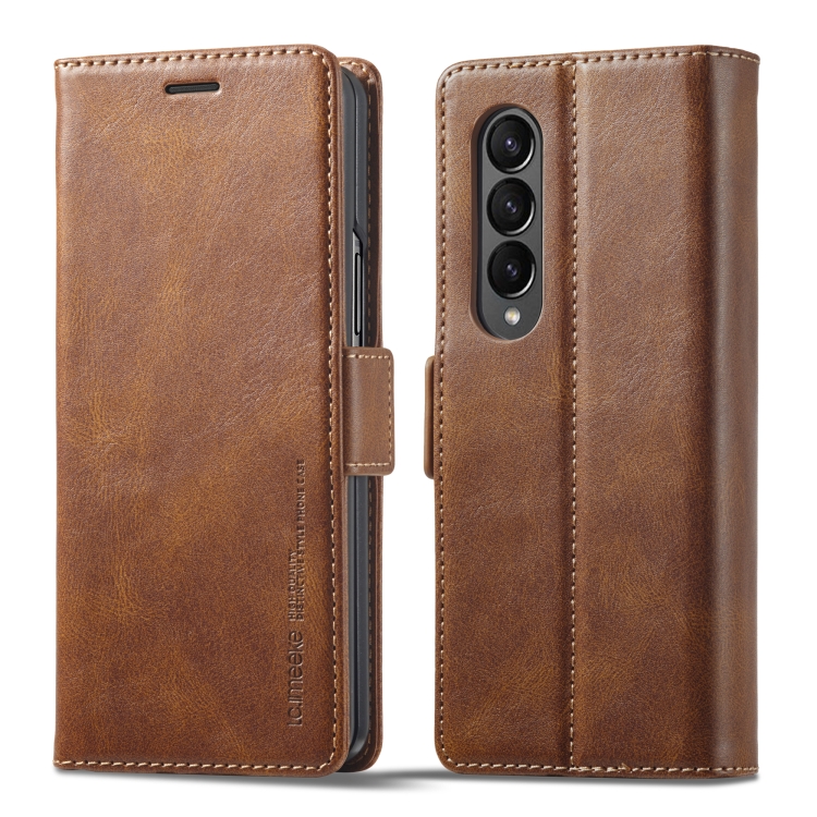 

For Samsung Galaxy Z Fold3 5G LC.IMEEKE RFID Anti-theft Leather Phone Case(Brown)